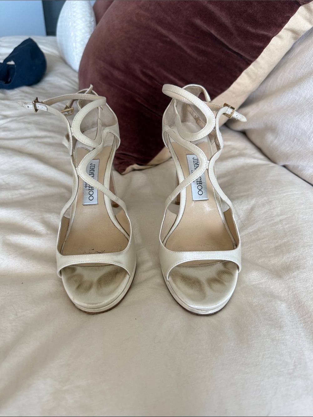 Jimmy Choo Cream Strappy Leather High Heel Sandals sz 38.5